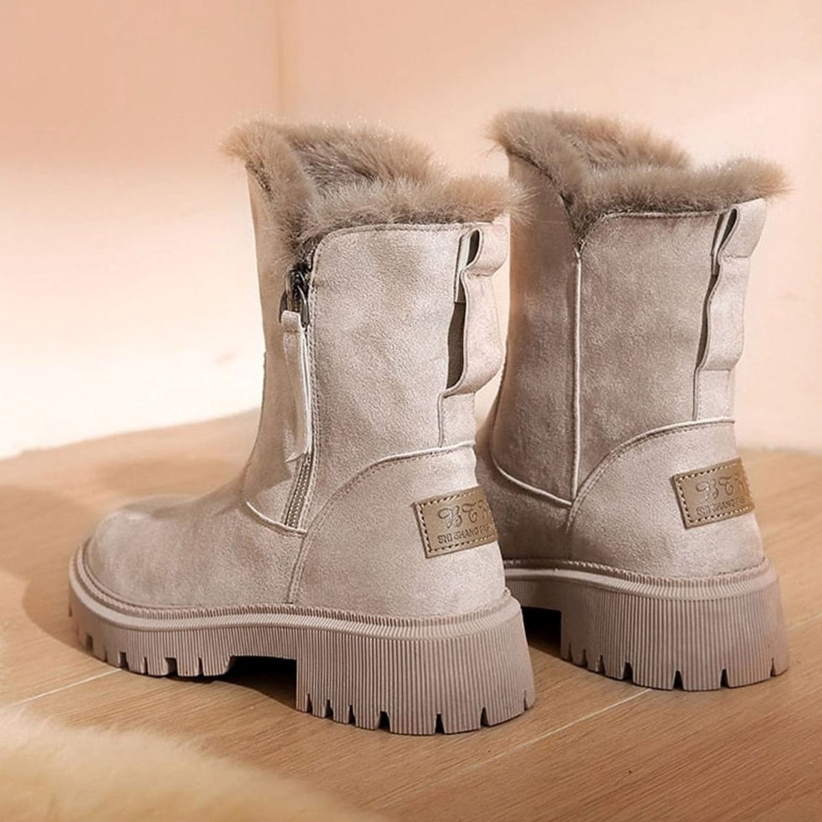 Stiefeletten Damen Winter gefüttert mit Kunstfellrand und Blockabsatz