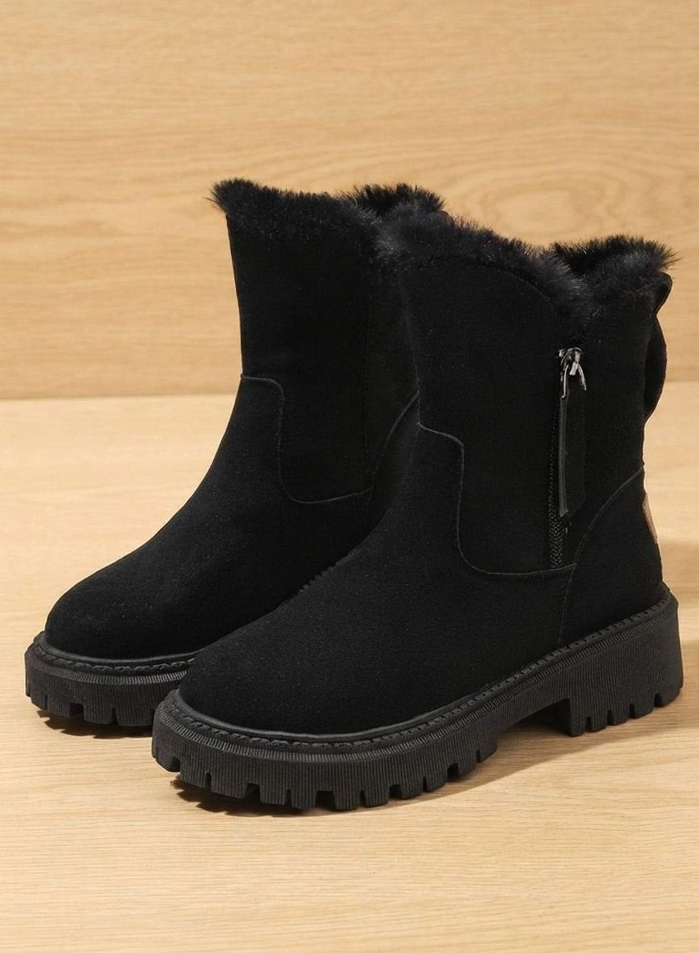 Stiefeletten Damen Winter gefüttert mit Kunstfellrand und Blockabsatz