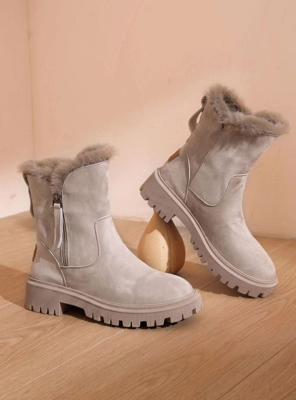 Stiefeletten Damen Winter gefüttert mit Kunstfellrand und Blockabsatz