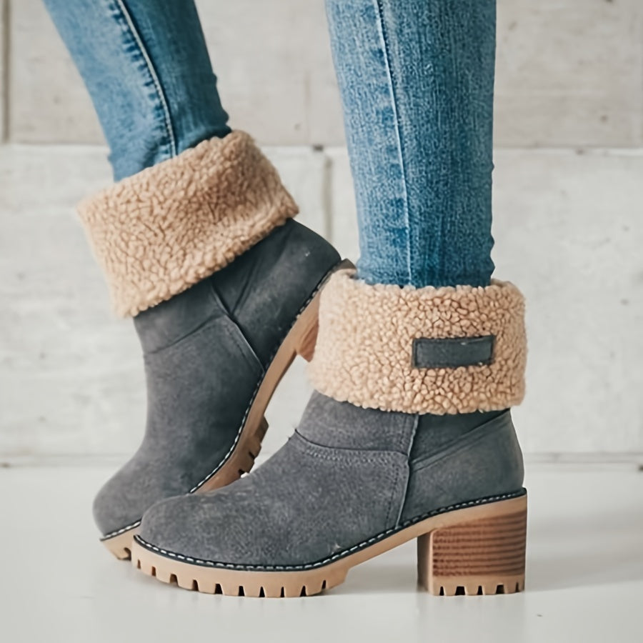 Stiefeletten Damen gefüttert mit Blockabsatz und Fleece-Kragen