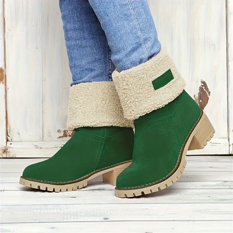 Stiefeletten Damen gefüttert mit Blockabsatz und Fleece-Kragen