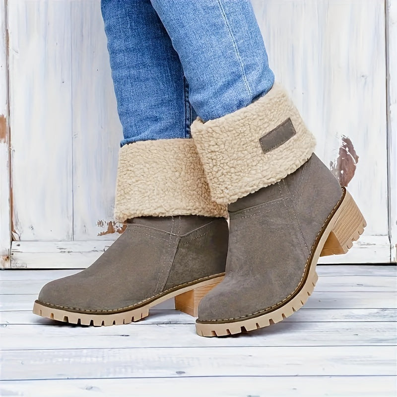 Stiefeletten Damen gefüttert mit Blockabsatz und Fleece-Kragen