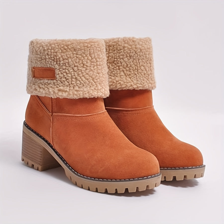 Stiefeletten Damen gefüttert mit Blockabsatz und Fleece-Kragen