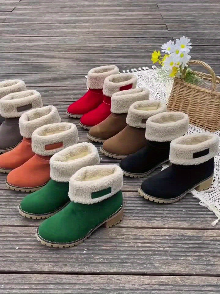 Stiefeletten Damen gefüttert mit Blockabsatz und Fleece-Kragen