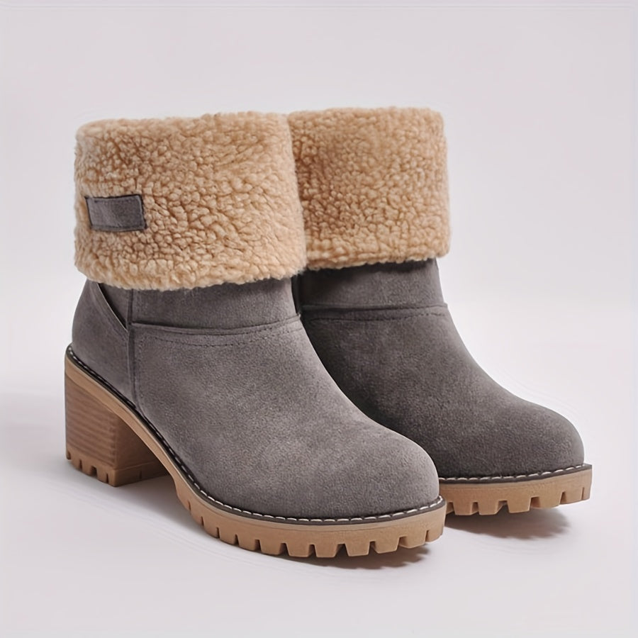 Stiefeletten Damen gefüttert mit Blockabsatz und Fleece-Kragen