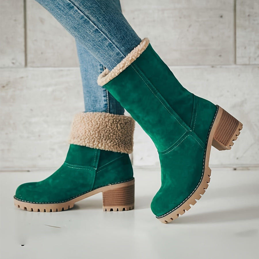 Stiefeletten Damen gefüttert mit Blockabsatz und Fleece-Kragen