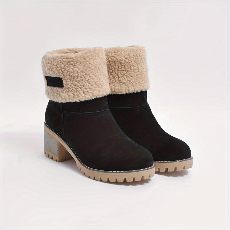 Stiefeletten Damen gefüttert mit Blockabsatz und Fleece-Kragen