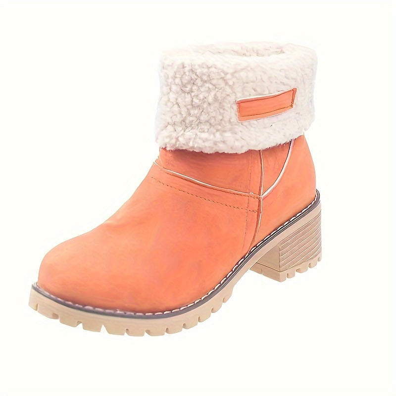 Stiefeletten Damen gefüttert mit Blockabsatz und Fleece-Kragen