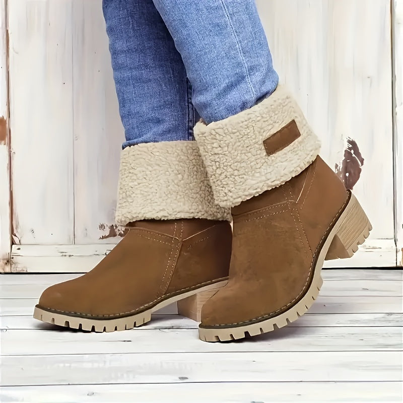 Stiefeletten Damen gefüttert mit Blockabsatz und Fleece-Kragen