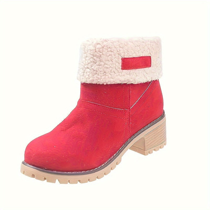 Stiefeletten Damen gefüttert mit Blockabsatz und Fleece-Kragen