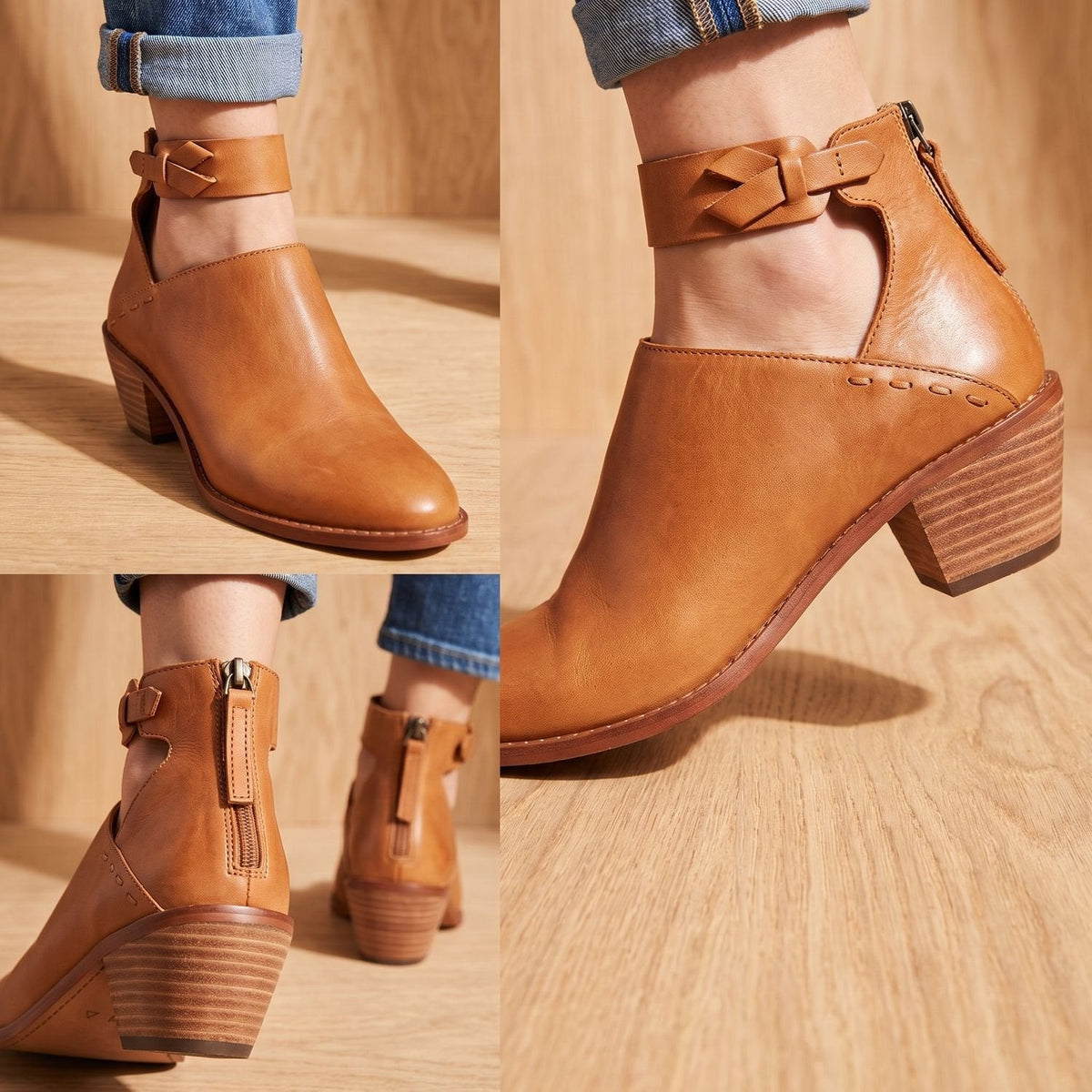 Stiefeletten Damen mit Blockabsatz und Schleifenriemen