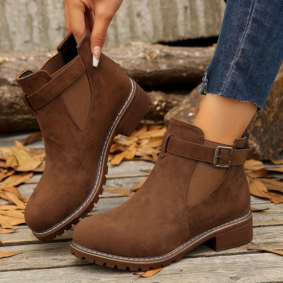 Stiefeletten Damen mit Blockabsatz und Schnalle für den Alltag