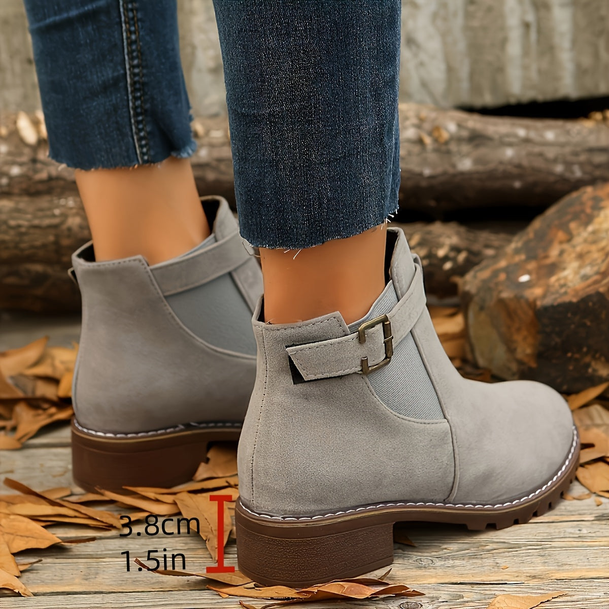 Stiefeletten Damen mit Blockabsatz und Schnalle für den Alltag