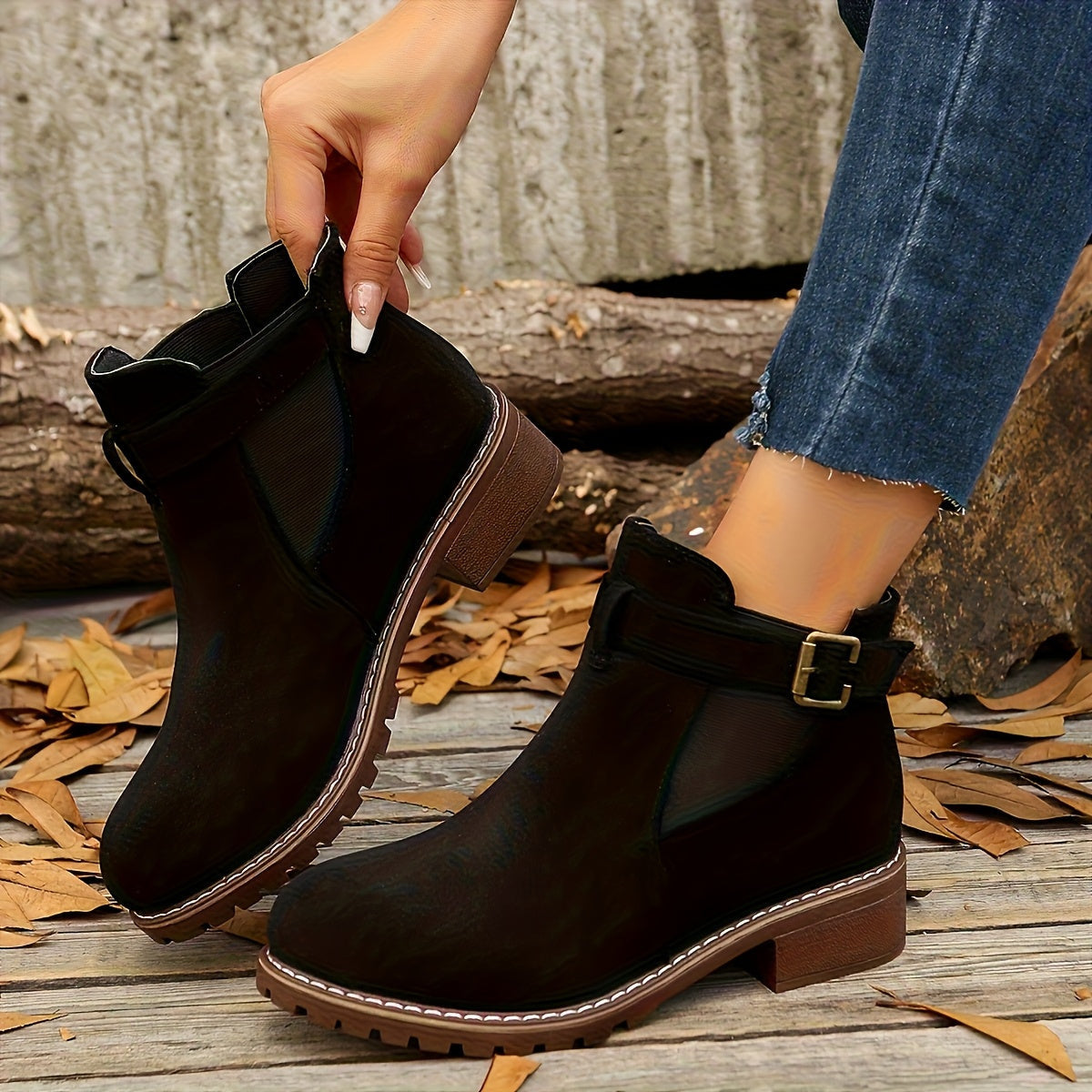 Stiefeletten Damen mit Blockabsatz und Schnalle für den Alltag
