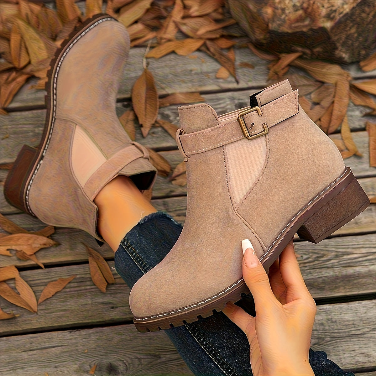Stiefeletten Damen mit Blockabsatz und Schnalle für den Alltag