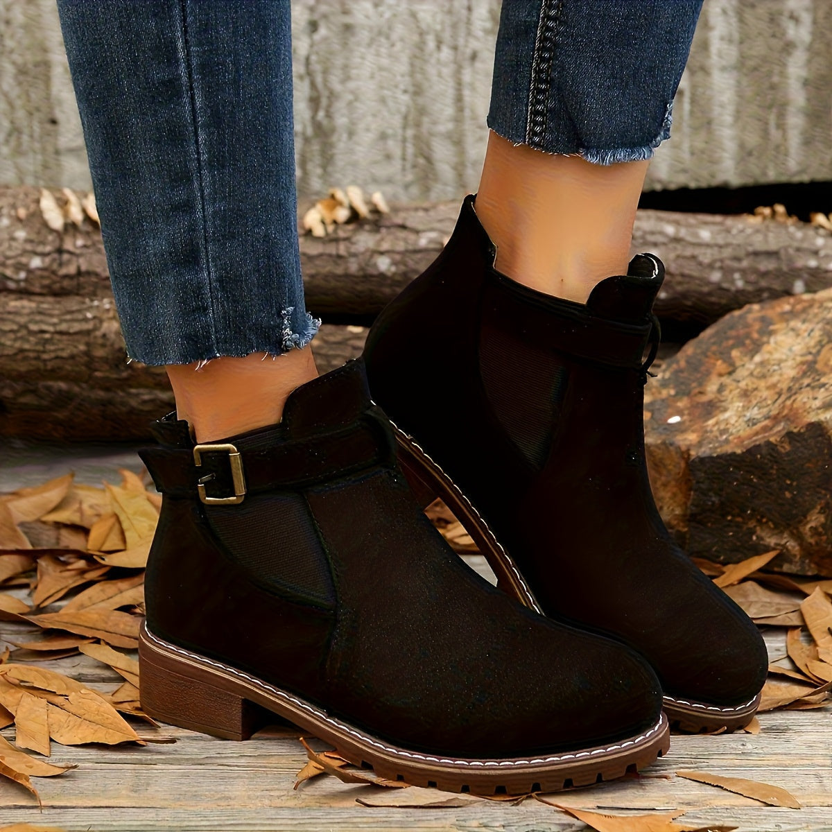 Stiefeletten Damen mit Blockabsatz und Schnalle für den Alltag