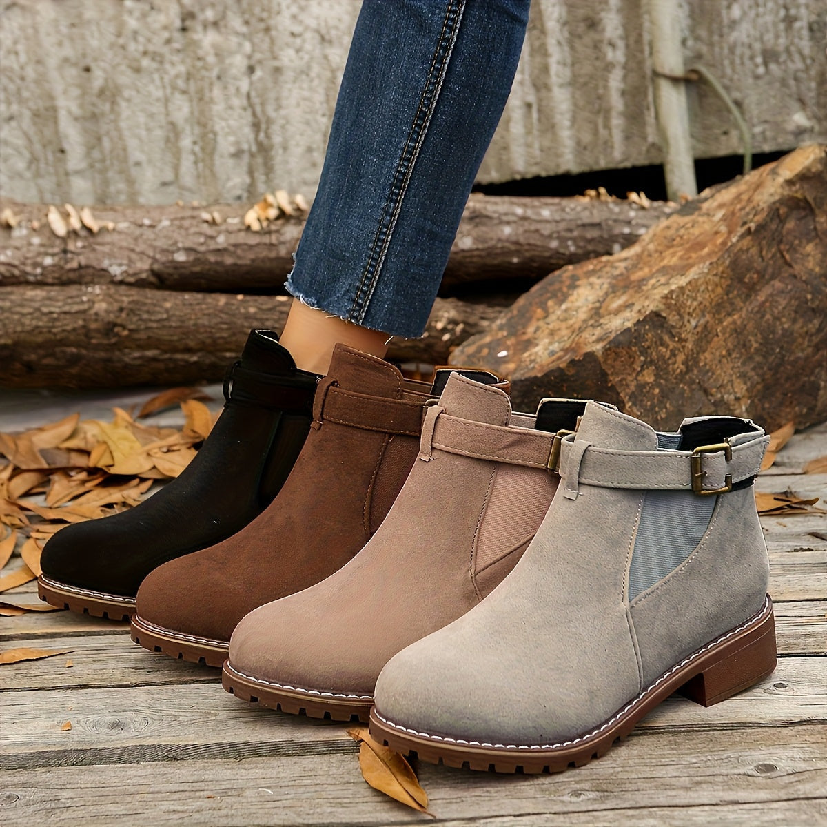 Stiefeletten Damen mit Blockabsatz und Schnalle für den Alltag