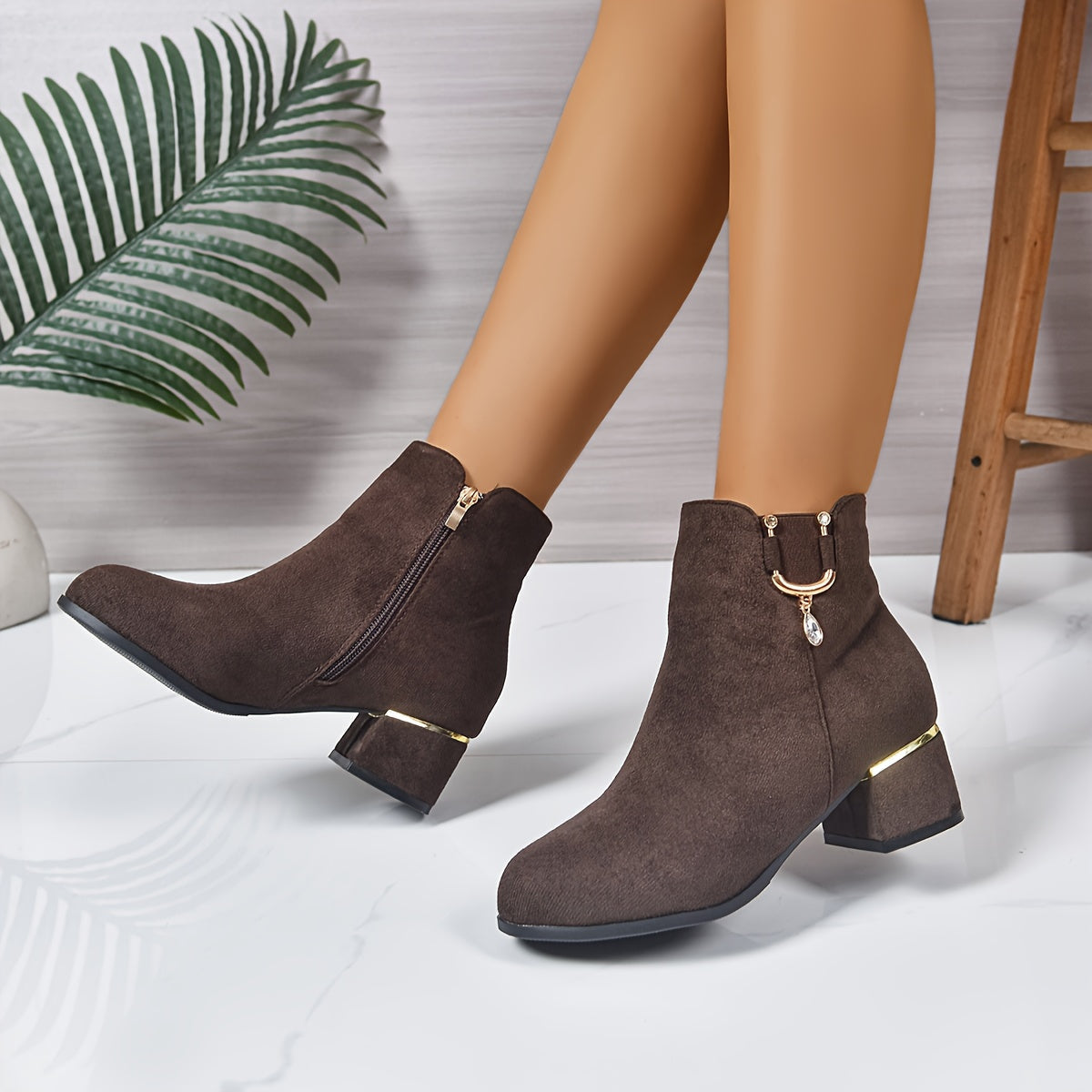 Stiefeletten Damen mit Blockabsatz und seitlichem Reißverschluss