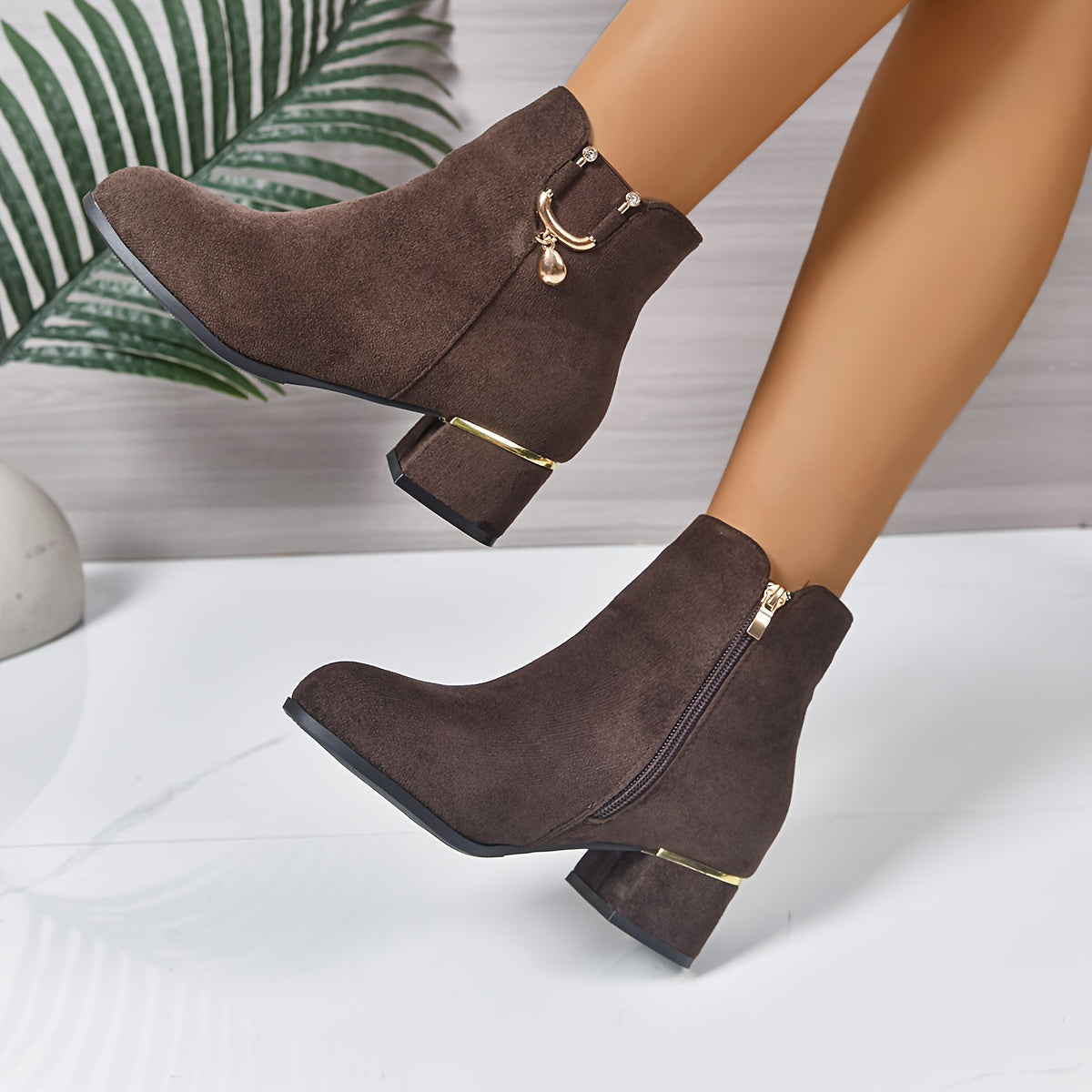 Stiefeletten Damen mit Blockabsatz und seitlichem Reißverschluss