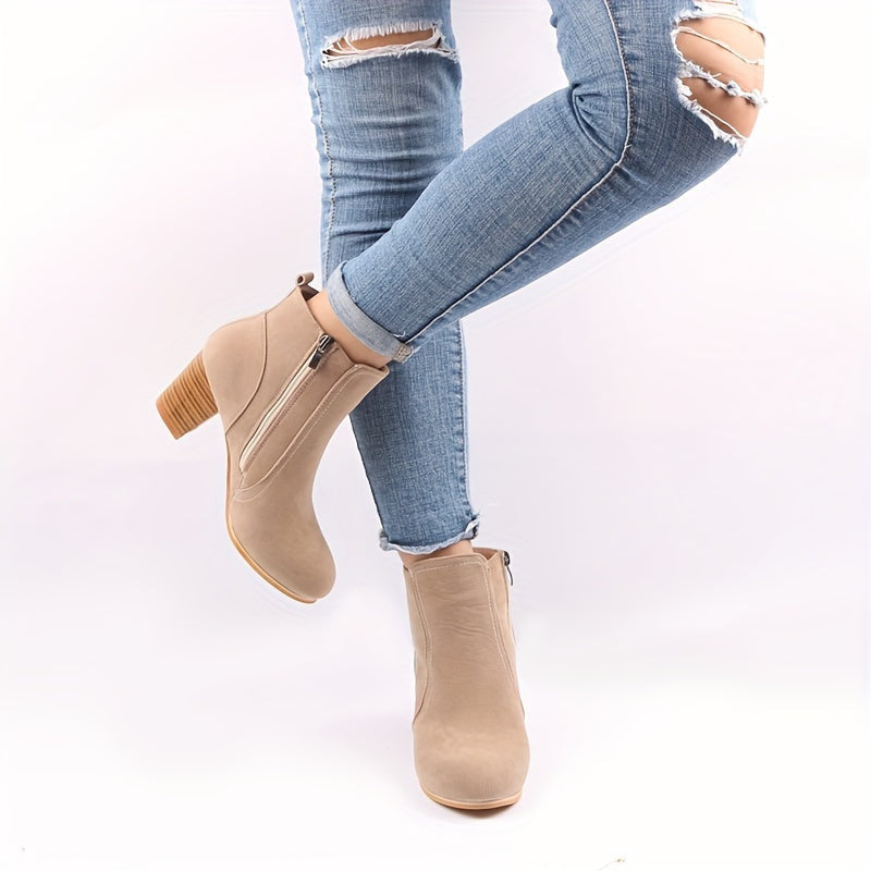 Stiefeletten Damen mit Blockabsatz und seitlichem Reißverschluss