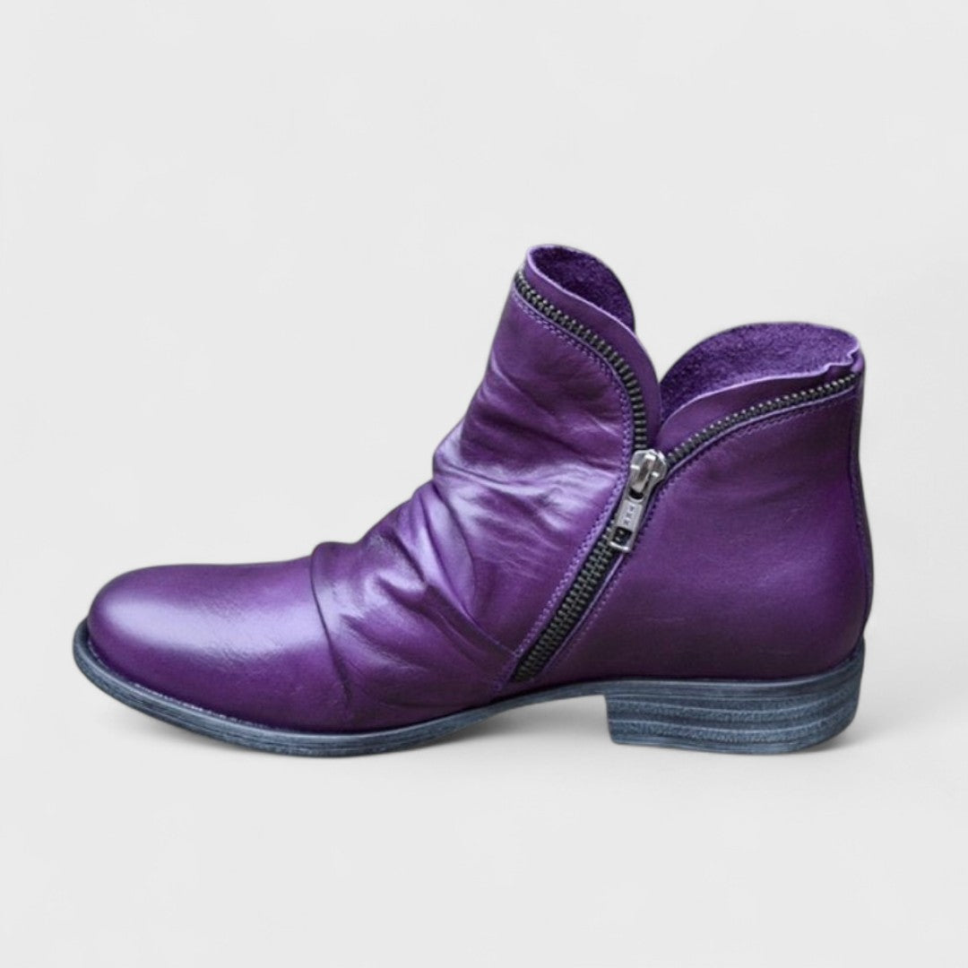 Stiefeletten Damen mit Doppelreißverschluss und Blockabsatz aus Leder