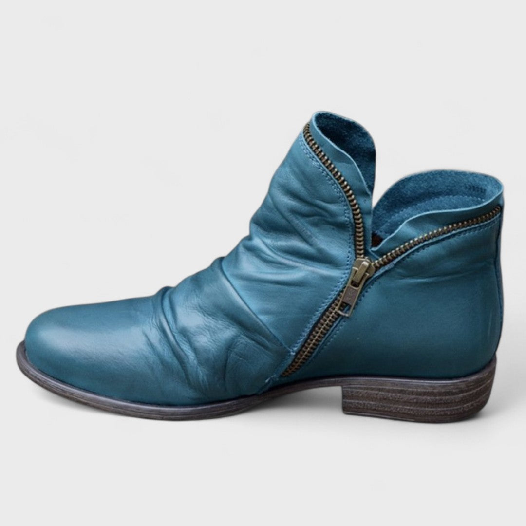 Stiefeletten Damen mit Doppelreißverschluss und Blockabsatz aus Leder
