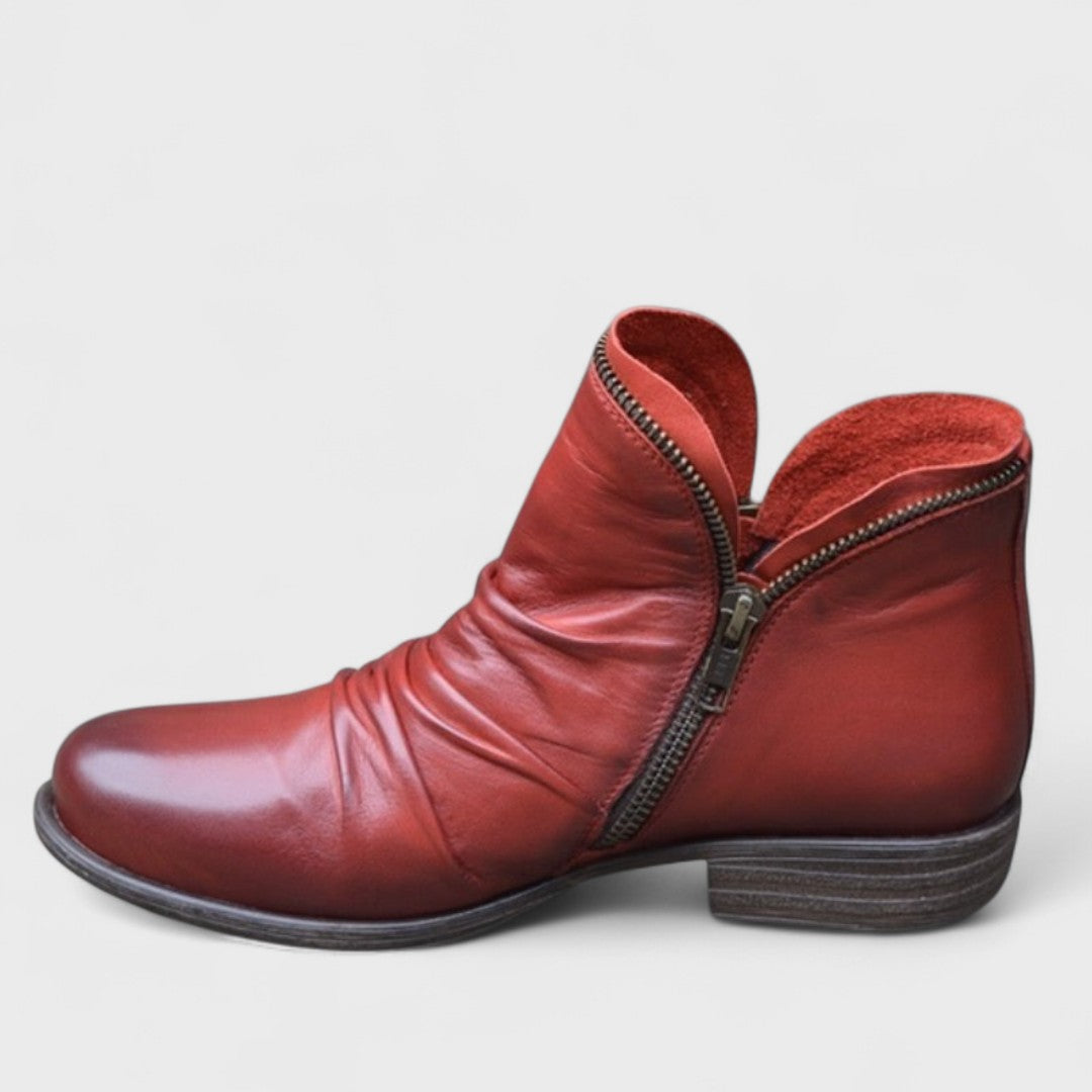 Stiefeletten Damen mit Doppelreißverschluss und Blockabsatz aus Leder