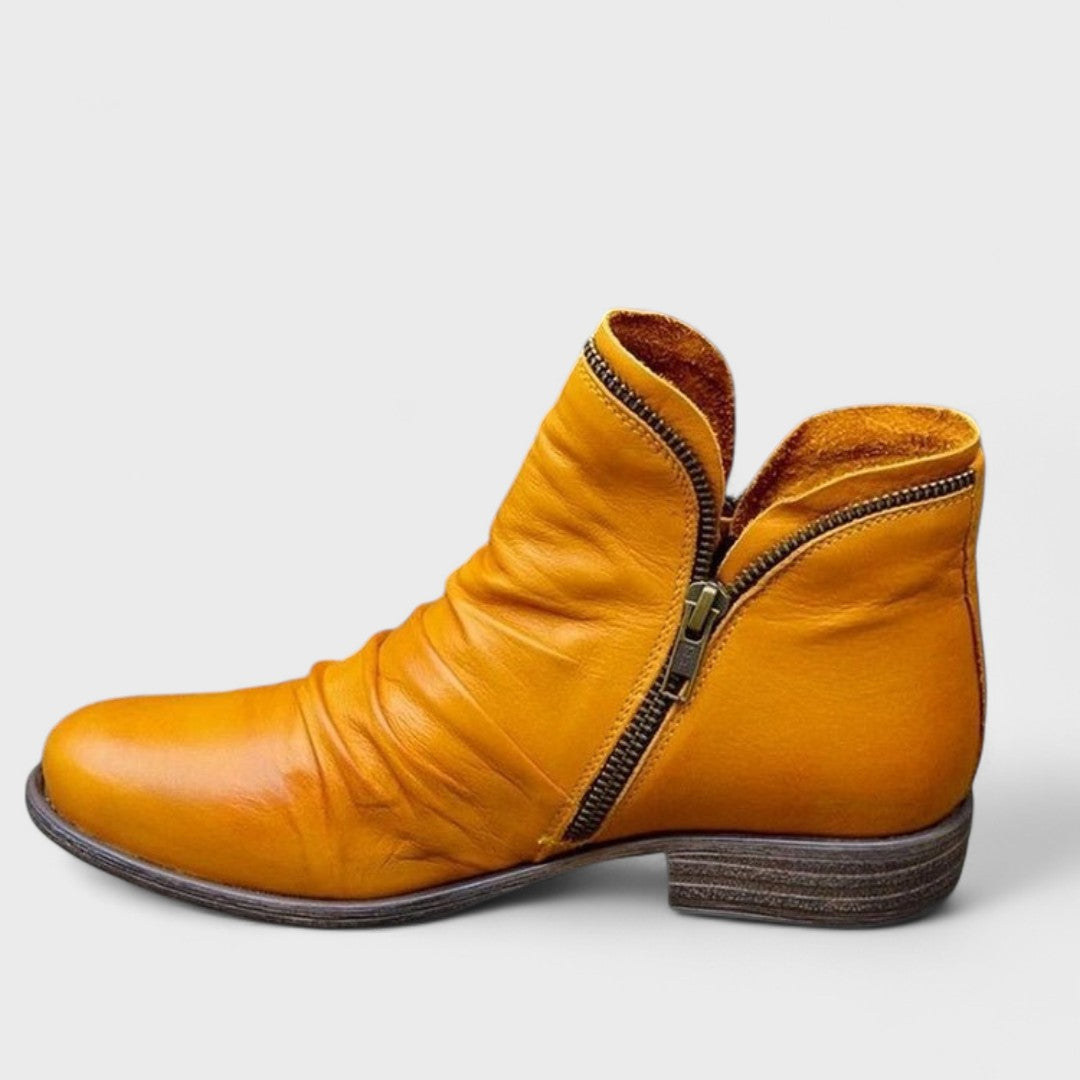 Stiefeletten Damen mit Doppelreißverschluss und Blockabsatz aus Leder