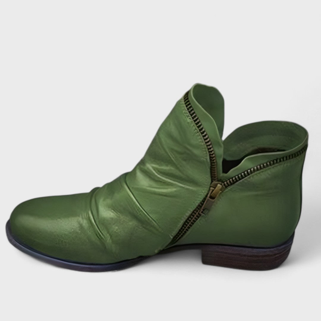 Stiefeletten Damen mit Doppelreißverschluss und Blockabsatz aus Leder