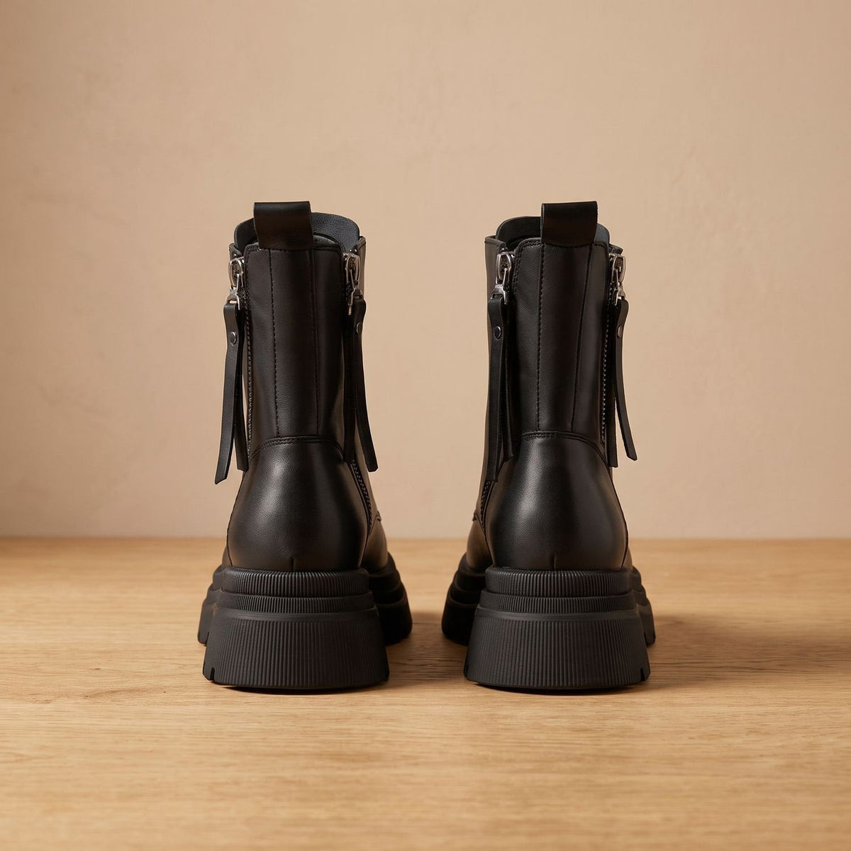 Stiefeletten Damen mit Plateausohle, Schnürung und seitlichem Reißverschluss