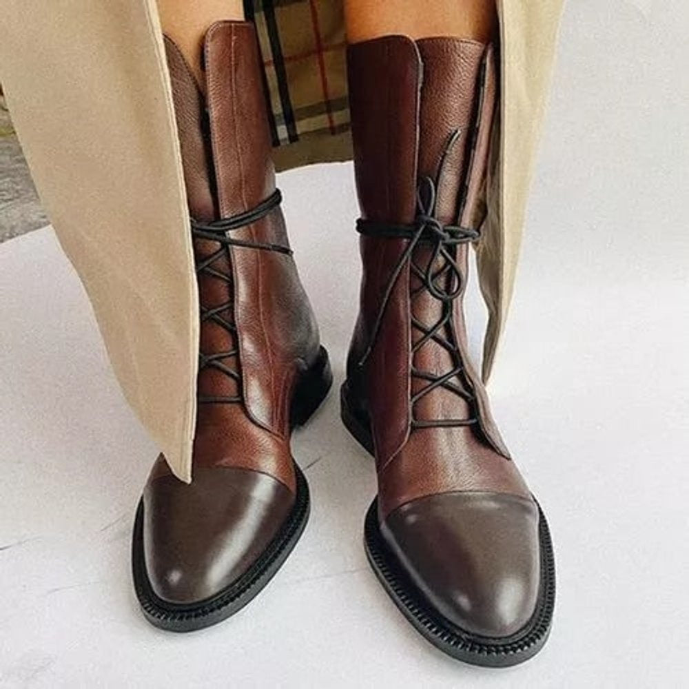 Stiefeletten Damen mit Schnürung und Zehenkappe aus Öko-Leder
