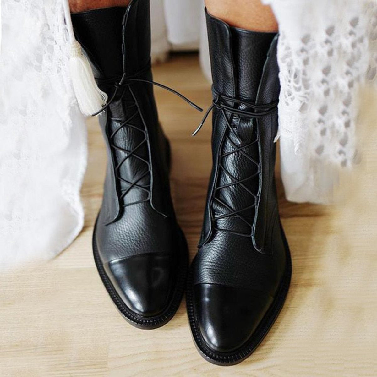 Stiefeletten Damen mit Schnürung und Zehenkappe aus Öko-Leder