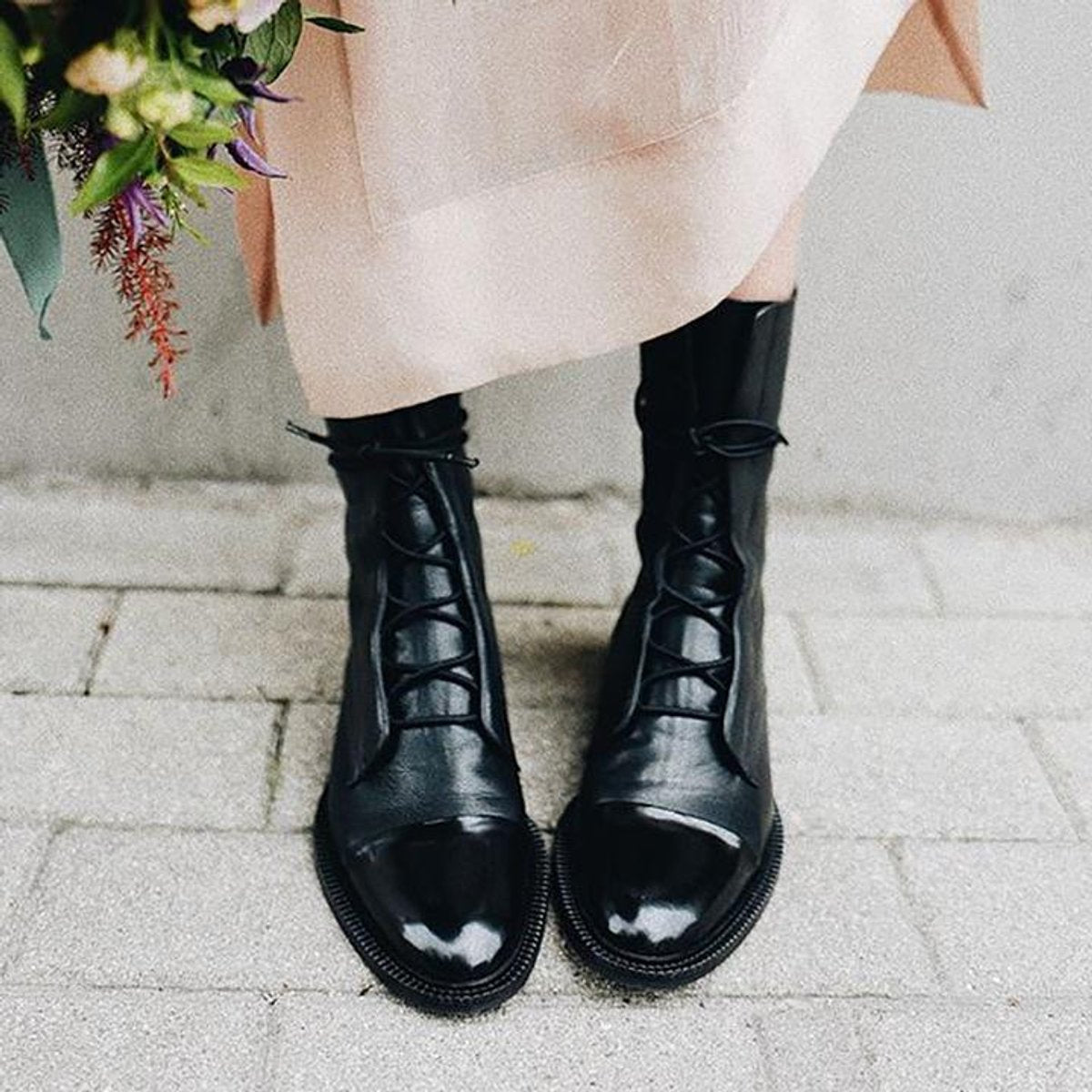 Stiefeletten Damen mit Schnürung und Zehenkappe aus Öko-Leder