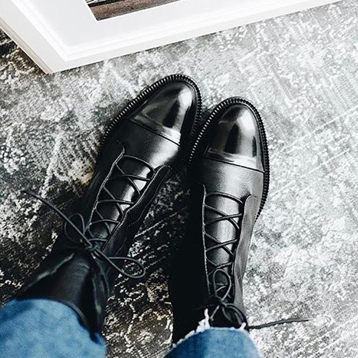 Stiefeletten Damen mit Schnürung und Zehenkappe aus Öko-Leder