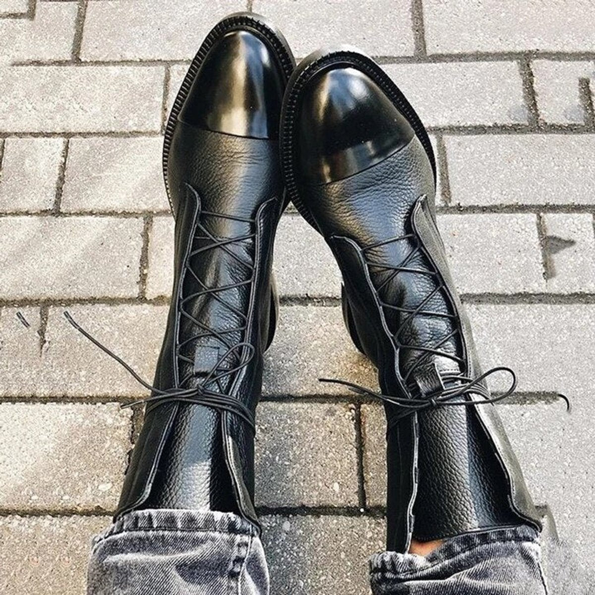 Stiefeletten Damen mit Schnürung und Zehenkappe aus Öko-Leder