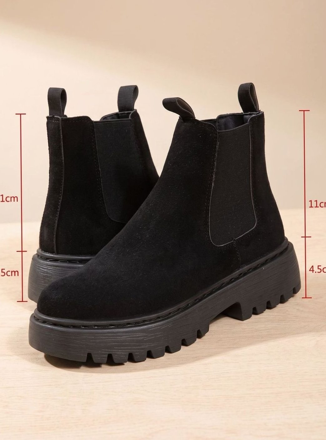 Stiefeletten Damen Chelsea Boots Slip on Plateausohle Wildlederoptik