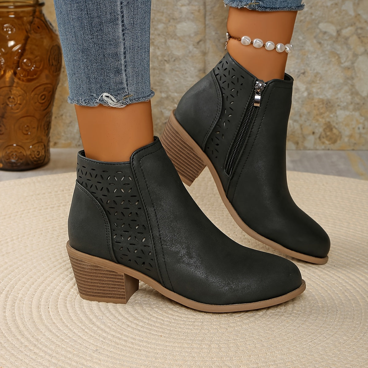 Stiefeletten Damen zum Hineinschlüpfen mit seitlichem Reißverschluss