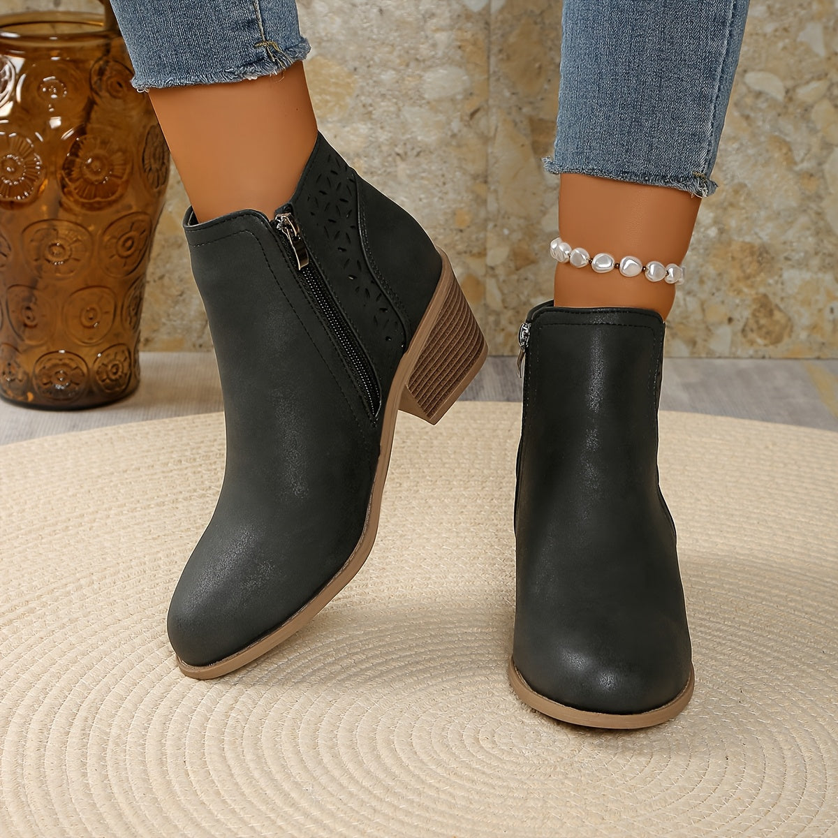 Stiefeletten Damen zum Hineinschlüpfen mit seitlichem Reißverschluss