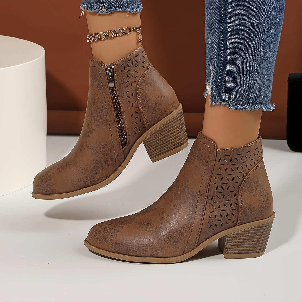 Stiefeletten Damen zum Hineinschlüpfen mit seitlichem Reißverschluss