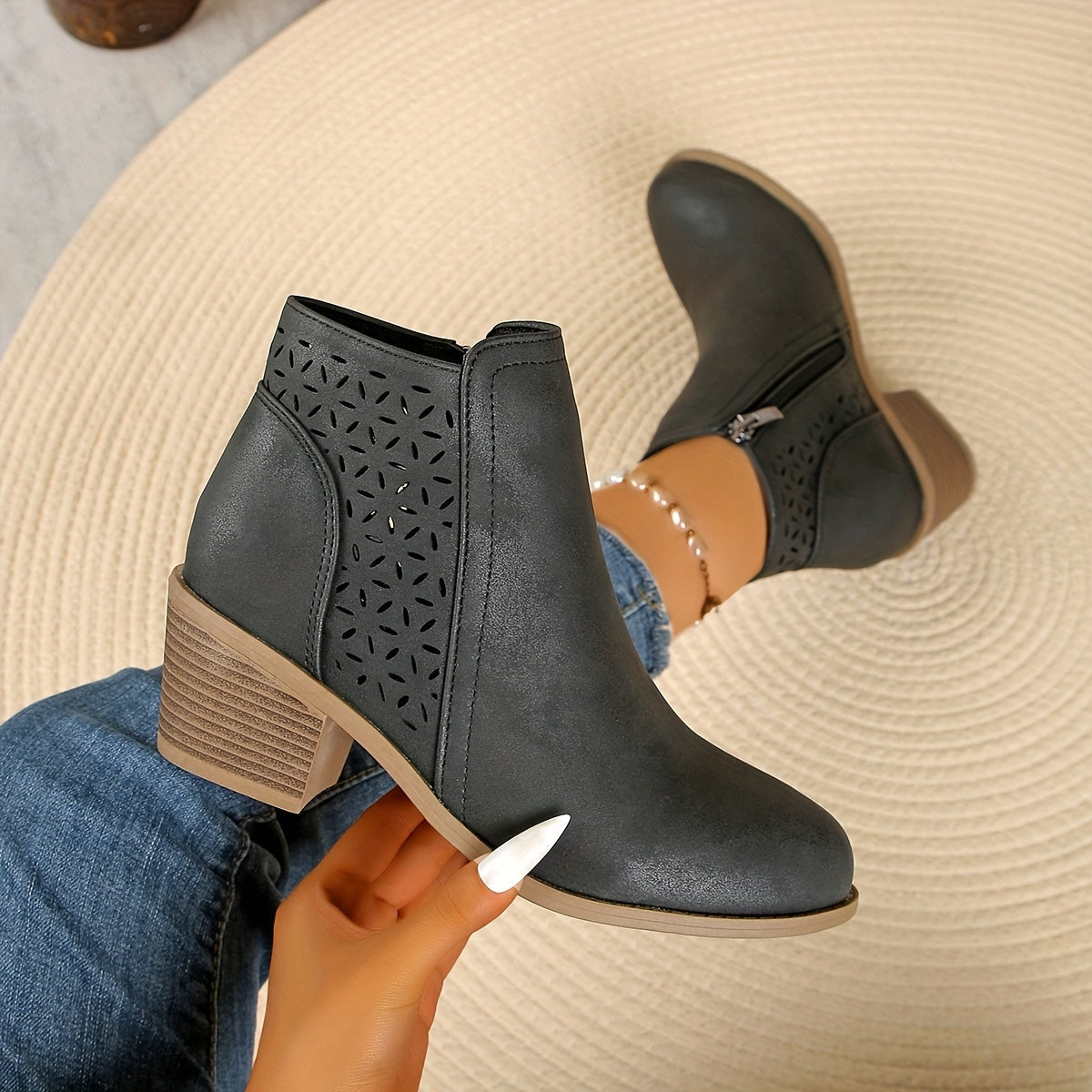 Stiefeletten Damen zum Hineinschlüpfen mit seitlichem Reißverschluss