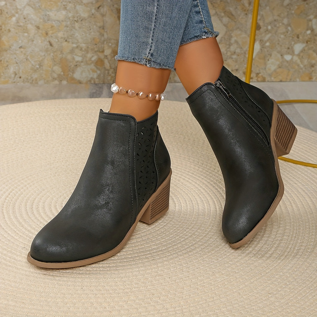 Stiefeletten Damen zum Hineinschlüpfen mit seitlichem Reißverschluss
