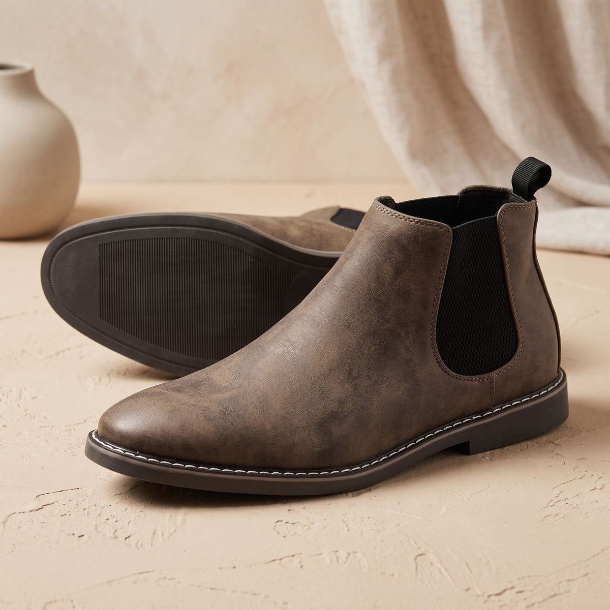 Stiefeletten Herren aus Vollnarbenleder mit Lederfutter, Chelsea Boots