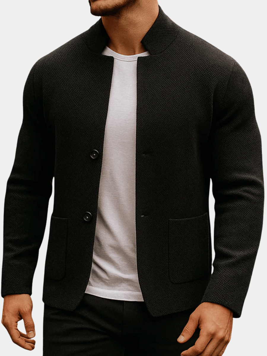 Strickjacke mit Stehkragen, Knöpfen und Taschen für Herren