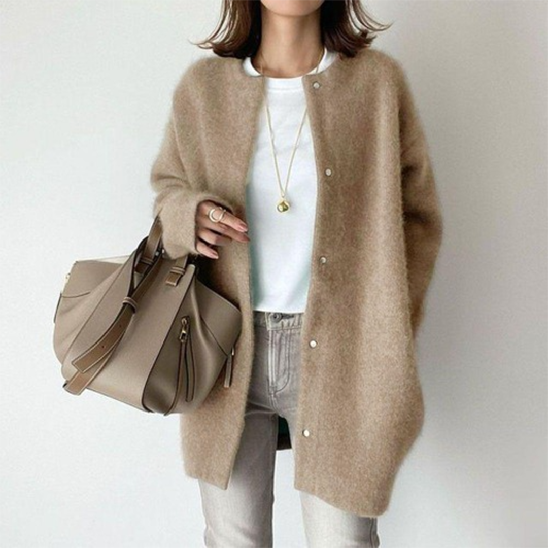 Strickjacke aus Baumwoll-Leinen-Mix mit Taschen für Damen