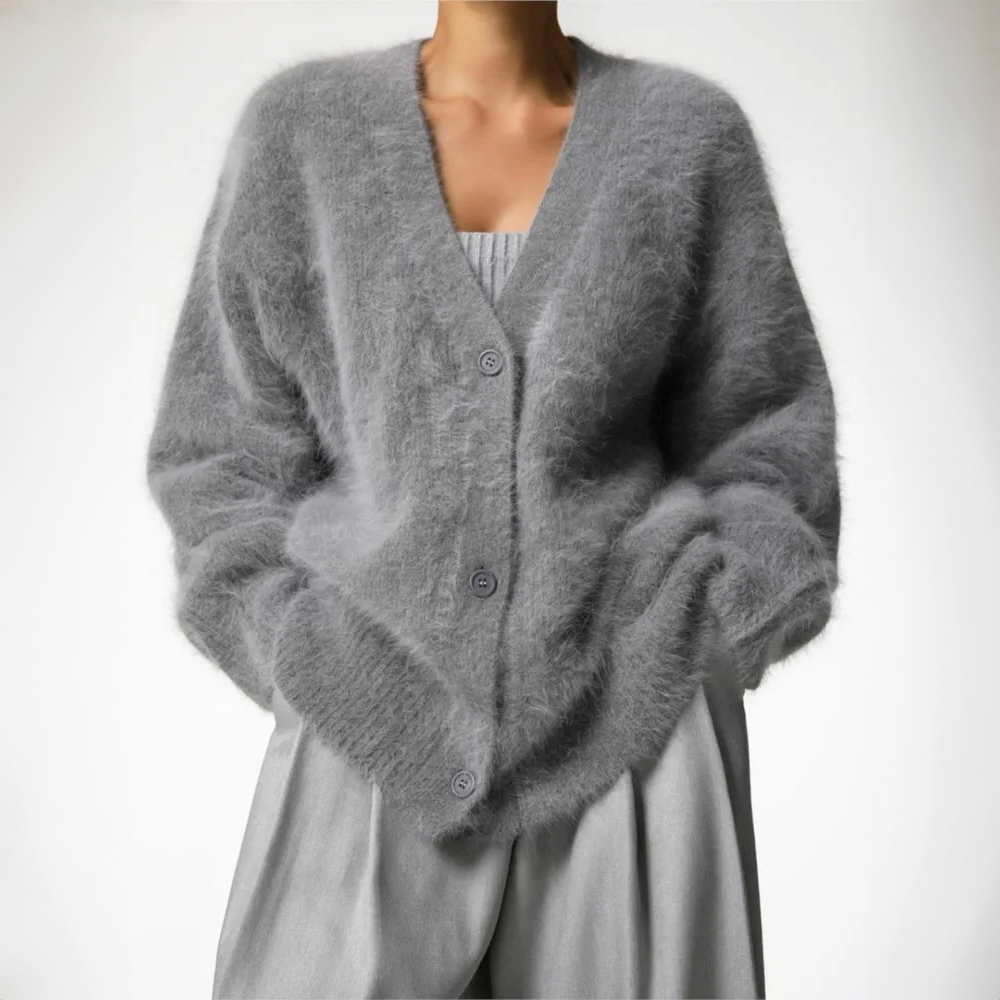 Strickjacke mit V-Ausschnitt und großer Knopfleiste für Damen - Ansicht 6