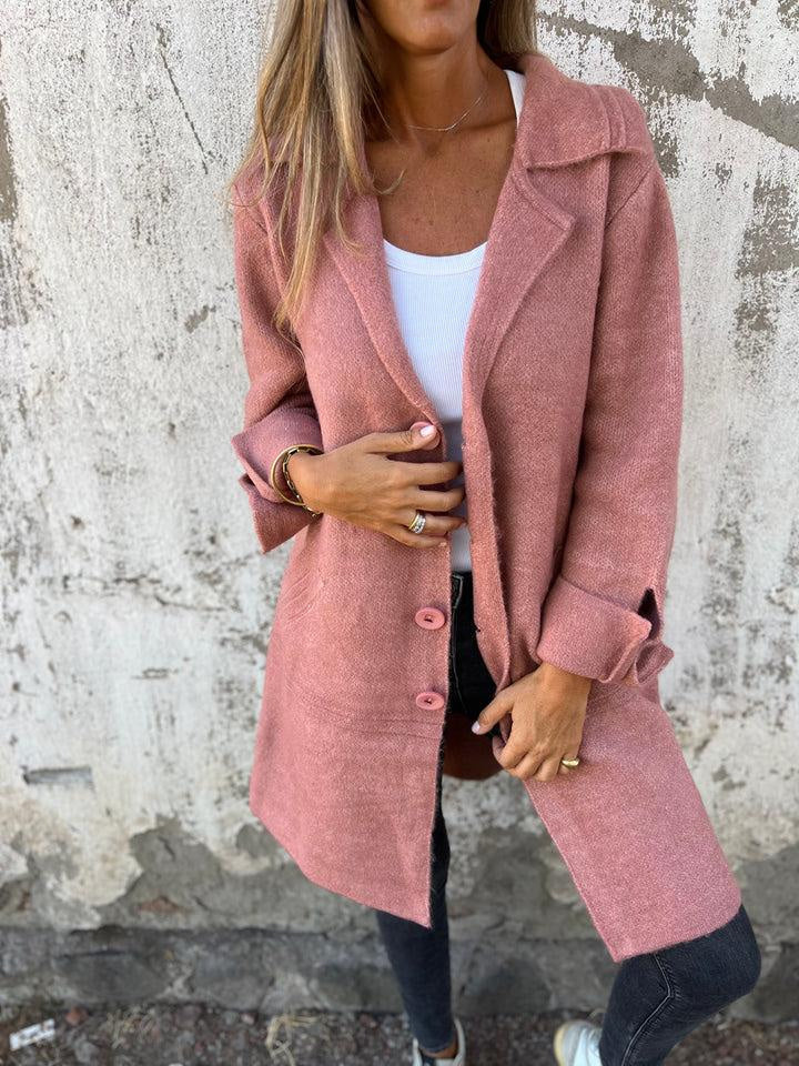 Lange Strickjacke mit Umschlagkragen und Taschen für Damen - Ansicht 2