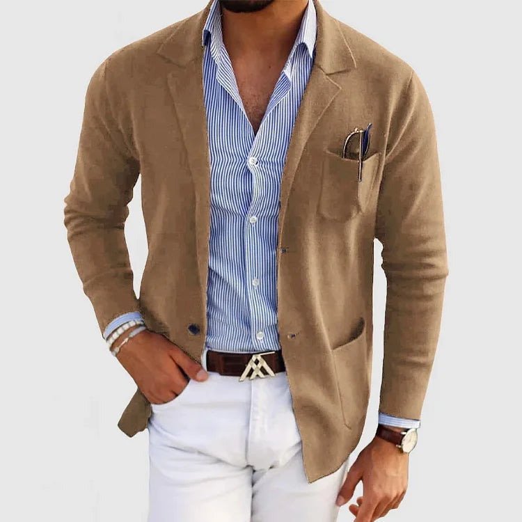 Strickjacke mit Reverskragen, Knöpfen und Taschen für Herren in Beige