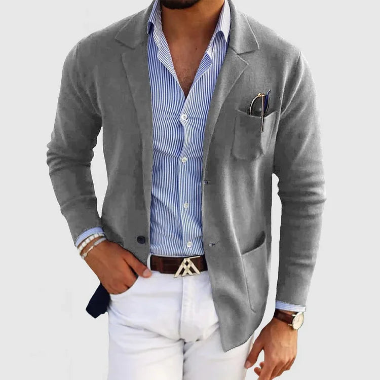 Strickjacke mit Reverskragen, Knöpfen und Taschen für Herren in Grau - Ansicht 2