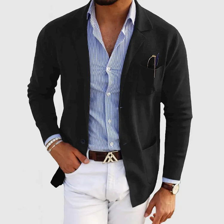 Strickjacke mit Reverskragen, Knöpfen und Taschen für Herren in Schwarz - Ansicht 3