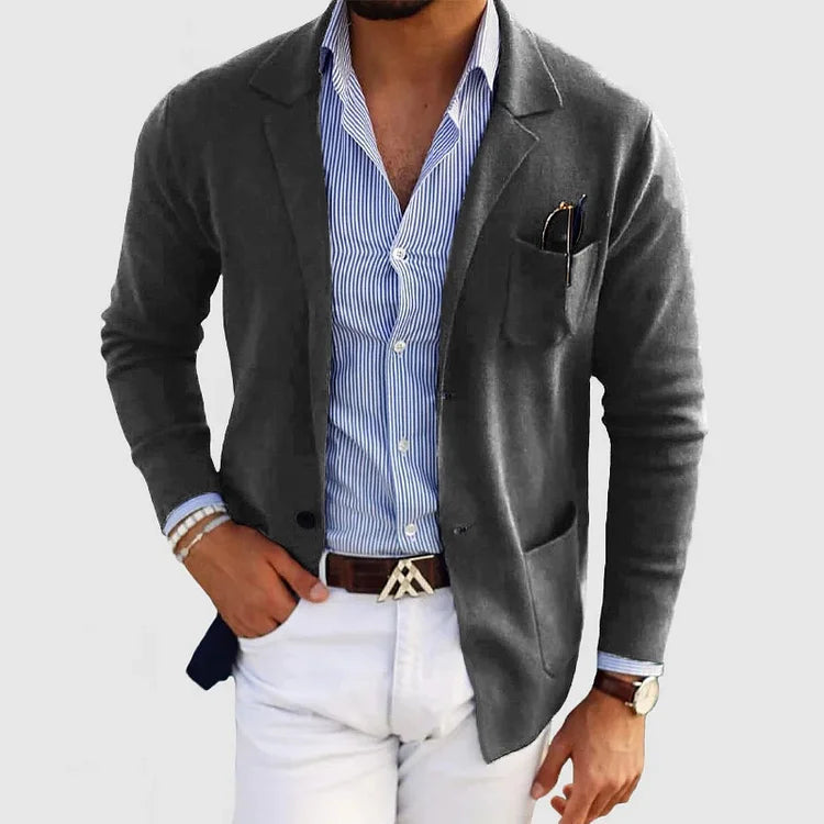 Strickjacke mit Reverskragen, Knöpfen und Taschen für Herren in Dunkelgrau - Ansicht 4